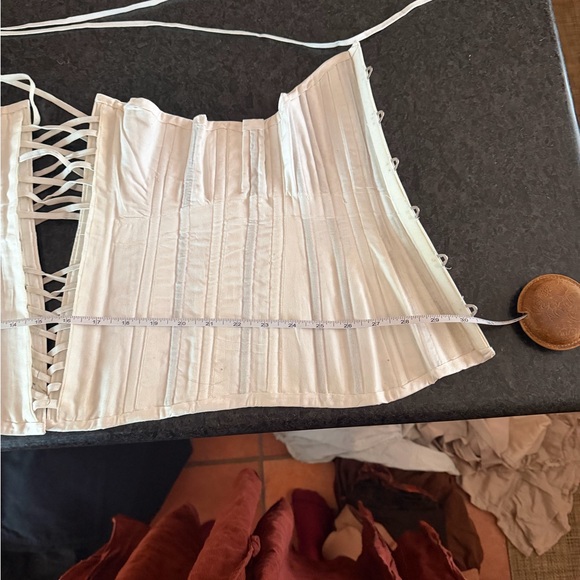 White Cotton Structured Boned Bridal Style Corset with Silver Grommets - Picture 10 of 14